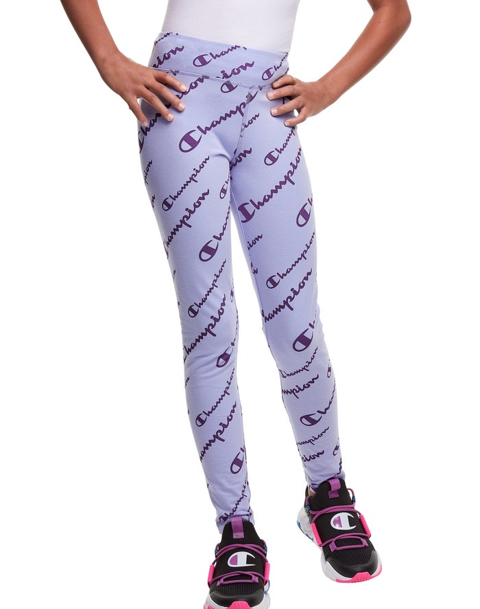 Champion Girls Leggings NZ - Allover Logo Light Purple ( 8342-TWCNE )